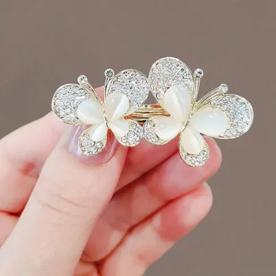 Vintage Crystal Flower Opal Butterfly Brooch